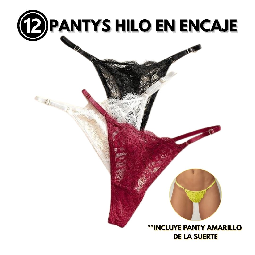 12 Pantys Hilo en Encaje - Incluye hilo de la suerte✨ - Dalia Ropa Interior