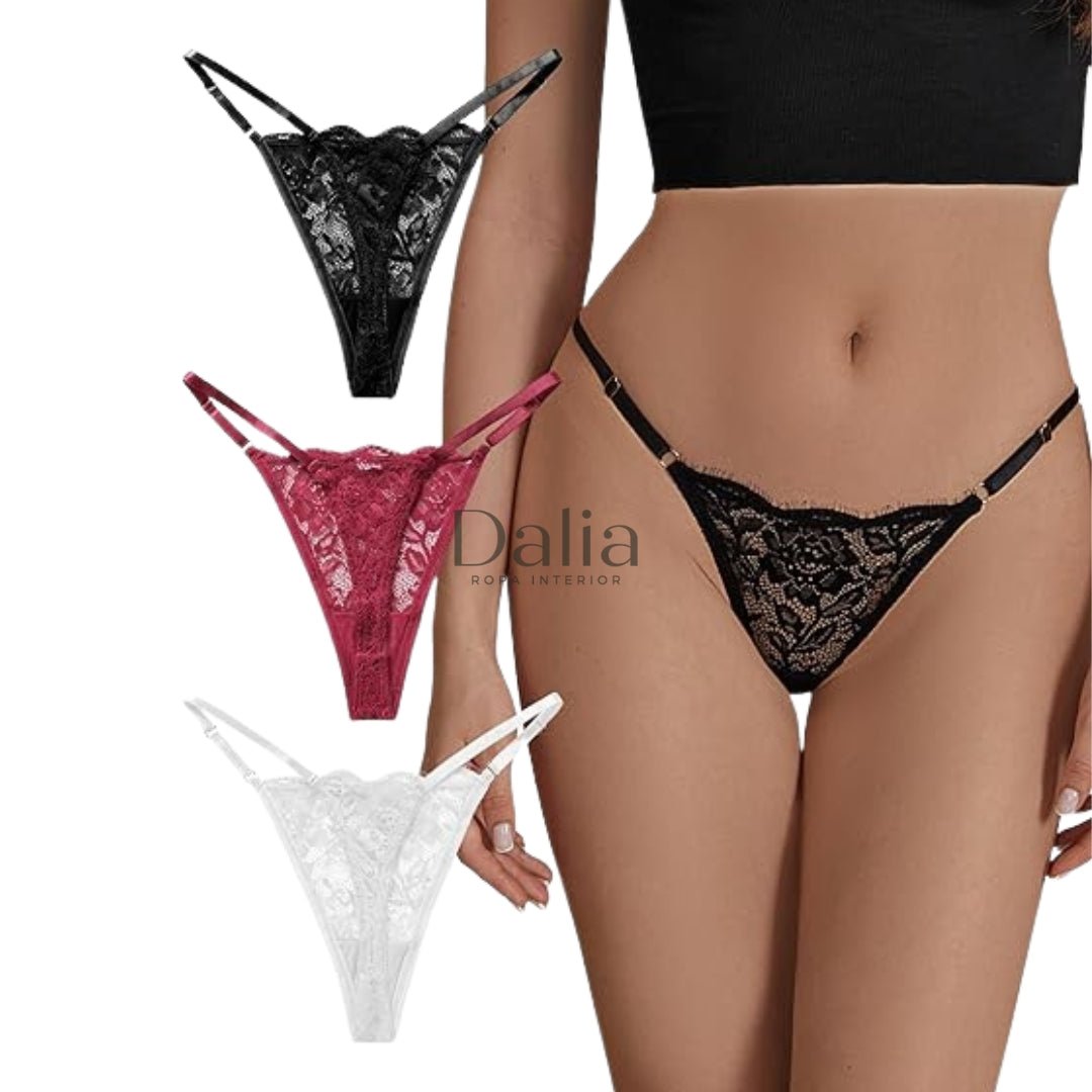 12 Pantys Hilo en Encaje - Incluye hilo de la suerte✨ - Dalia Ropa Interior