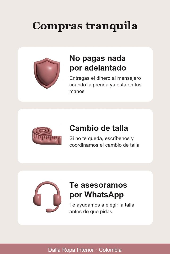 Compras tranquila: no pagas nada por adelantado, cambio de talla y asesoría por WhatsApp