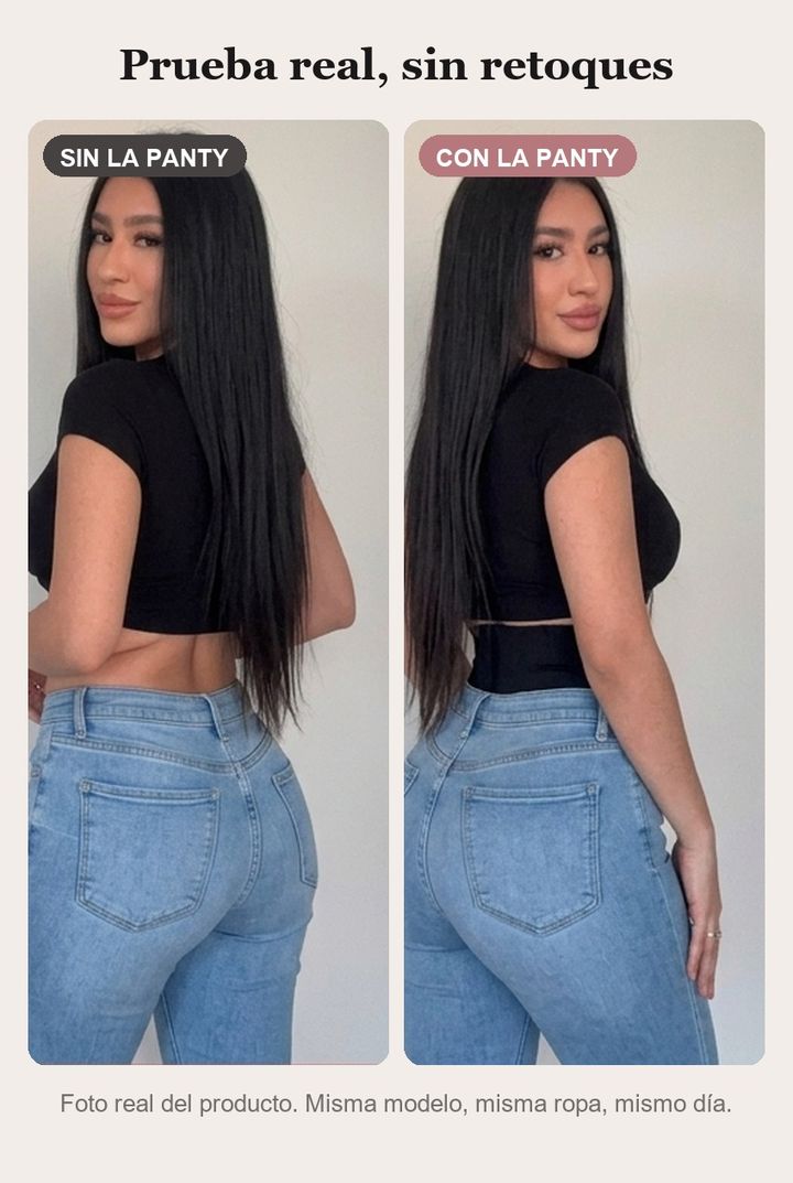 Antes y después: la misma mujer con el mismo jean, sin la panty y con la panty