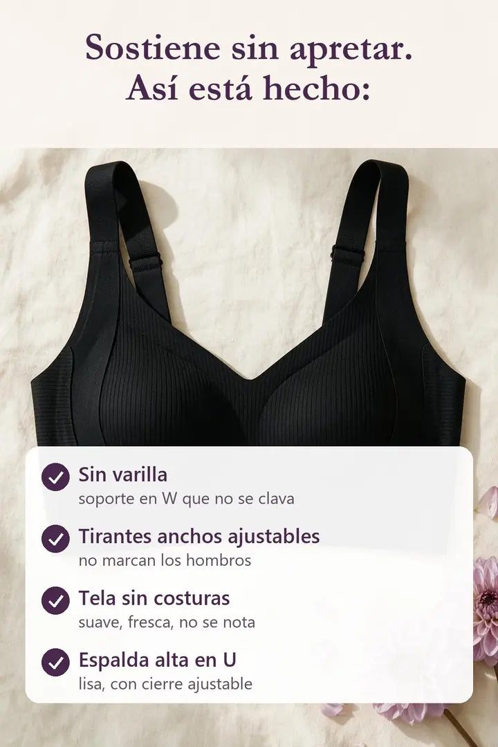 Sin varilla, tirantes anchos, tela acanalada sin costuras y espalda alta en U